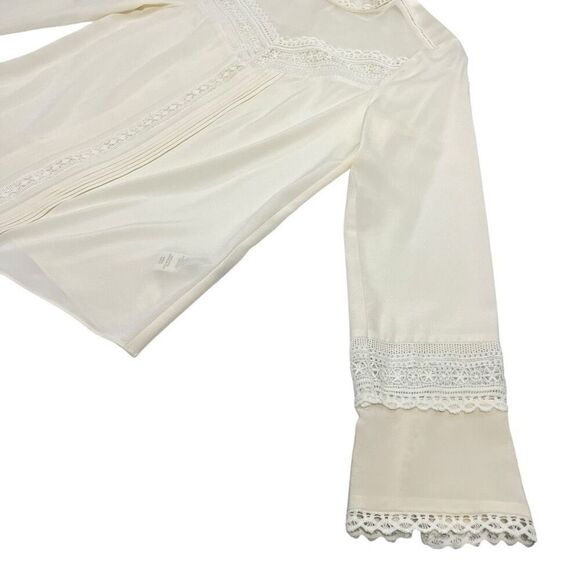 Rebecca Taylor Long Sleeve Small Sheer Silk Blend Cream Blouse Size 4 Lace Detai - Picture 13 of 14